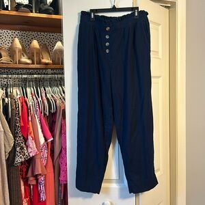 LOFT High Rise Pull On Linen Navy Pants. Women Size M
